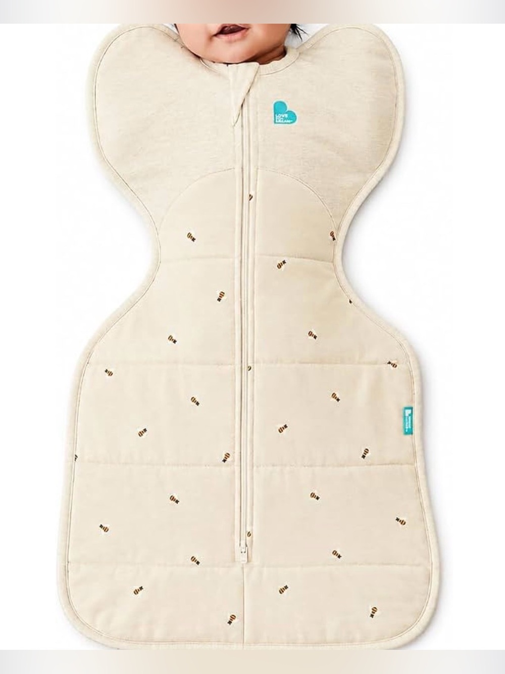 Swaddle Up Size Medium Transition Bag - Oatmeal Bees Print 2.5 tog zip off wings